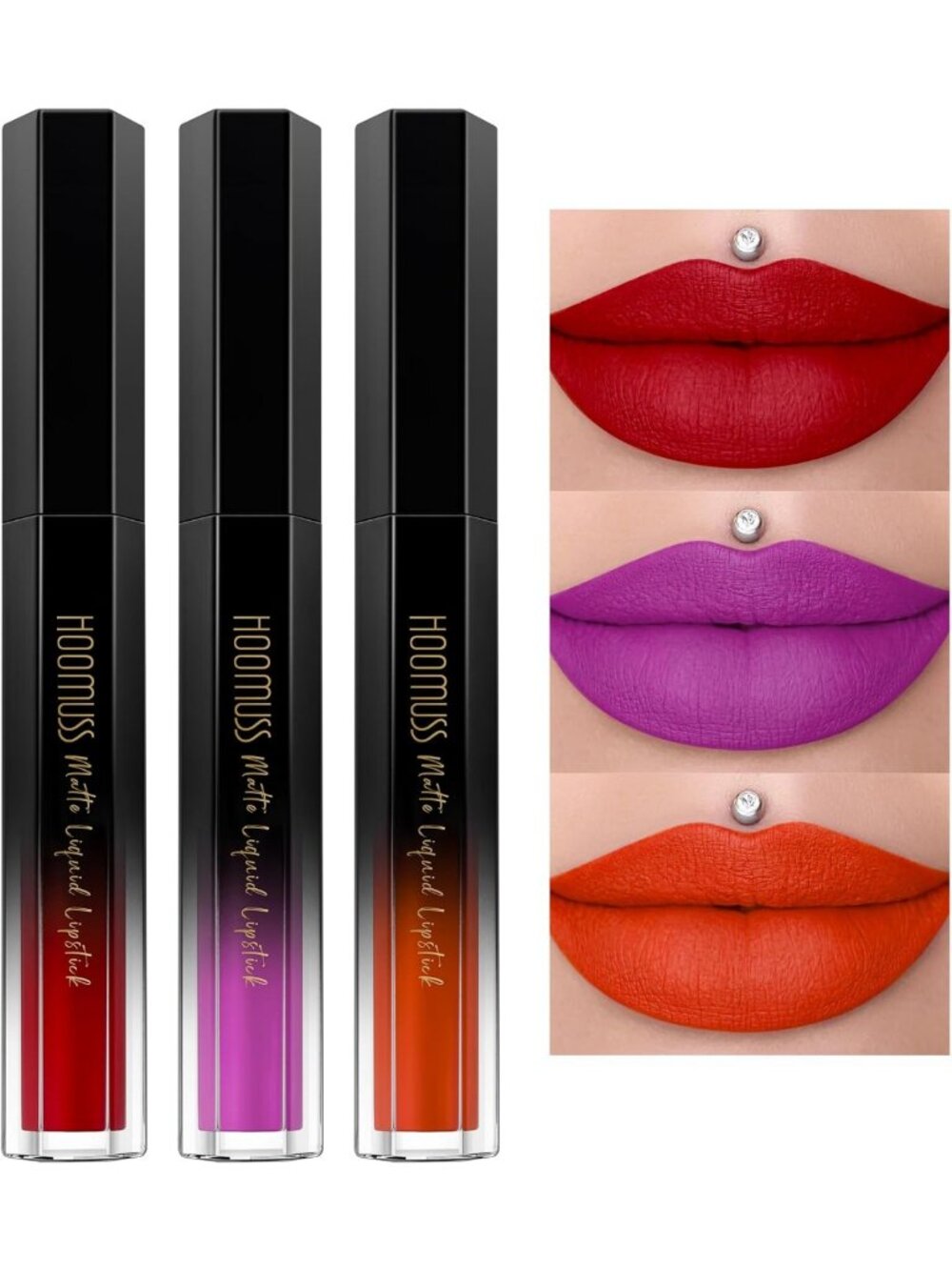 Vibrant 3Pc Matte Liquid Lipstick Set | Long Lasting Smudgeproof Colors for